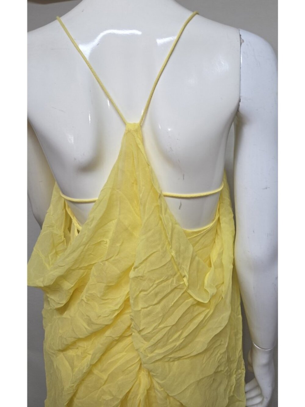 Bebe Halter Top Women Size XS Yellow Ruffle Chiffon - Picture 7 of 9